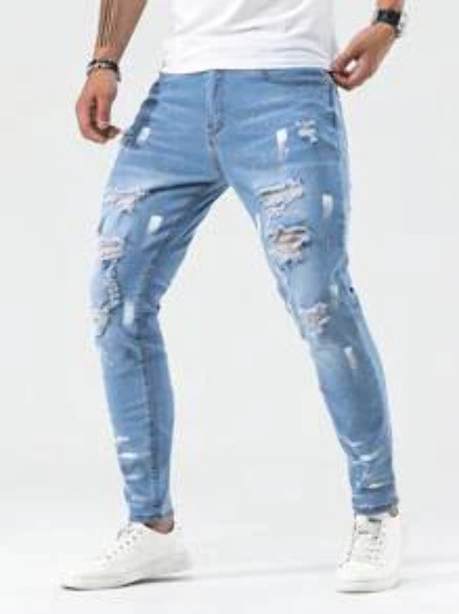 Men Cotton Ripped Frayed Skinny Jeans - Walmart.com