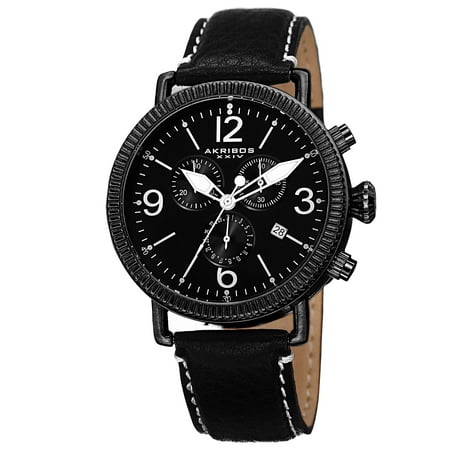 Akribos XXIV Men's Swiss Quartz Chronograph Leather Black Strap Watch