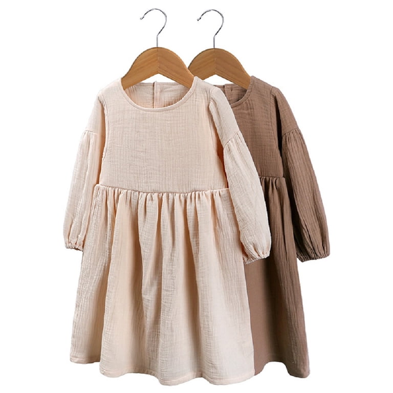 beige toddler dress long sleeve Souflis Souflis 1pc Baby Girl Minimalist Khaki Bow Decor Long Sleeve Dress,  Autumn/Winter Beige Toddler Dress Beige Baby Dress Baby Girl Beige Dress  Fall