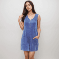 thumbnail image 3 of Women's Textured Knit Sleeveless Romper with Button Front Detail and Side Pockets - Small, Navy, 3 of 6