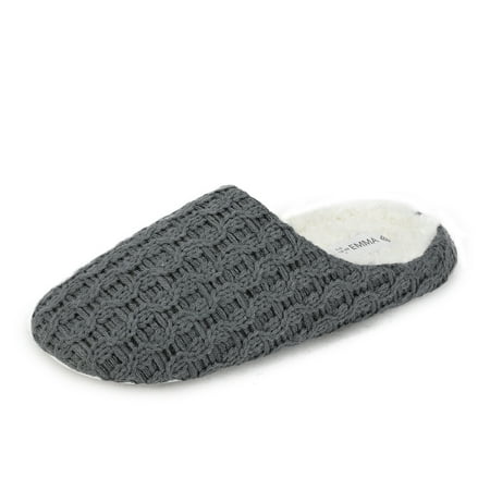 

DREAM PAIRS Faux Fur Knitted Slippers For Women Memory Foam Women s Winter Slip On House Slippers Indoor Bedroom Soft Slippers EMMA GREY Size 10