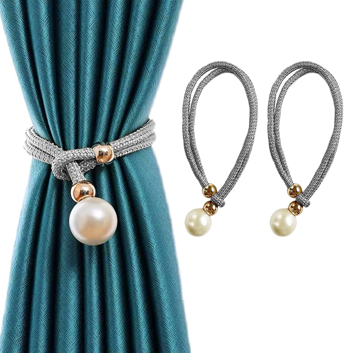Rope Curtain Tiebacks 2 Pack Decorative Big Pearl Curtain Ties Backs