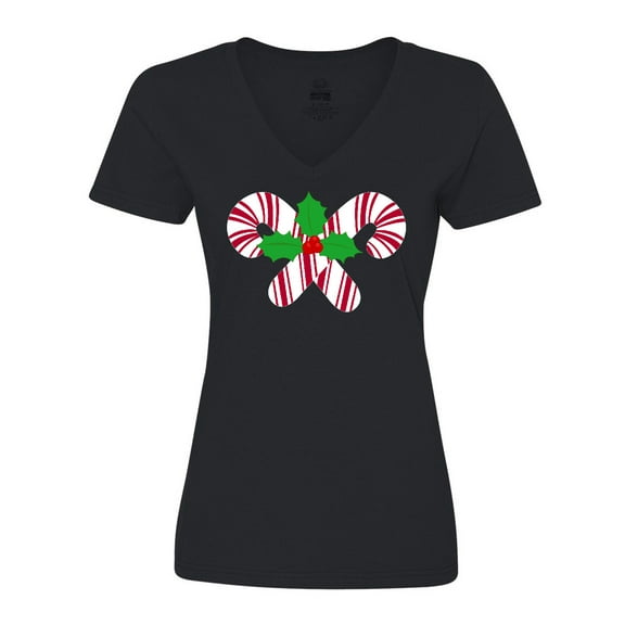 Inktastic Candy Canes and Holly Christmas Women's V-Neck T-Shirt