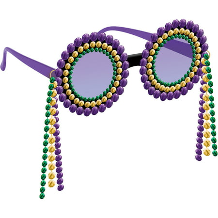 Amscan Gold, Green & Purple Bead Mardi Gras Sunglasses 6 x 3 Inches