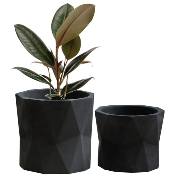 Olly & Rose Geometric Black Plant Pot Ceramic Garden Planters Set 2 Indoor Outdoor Flower Pots