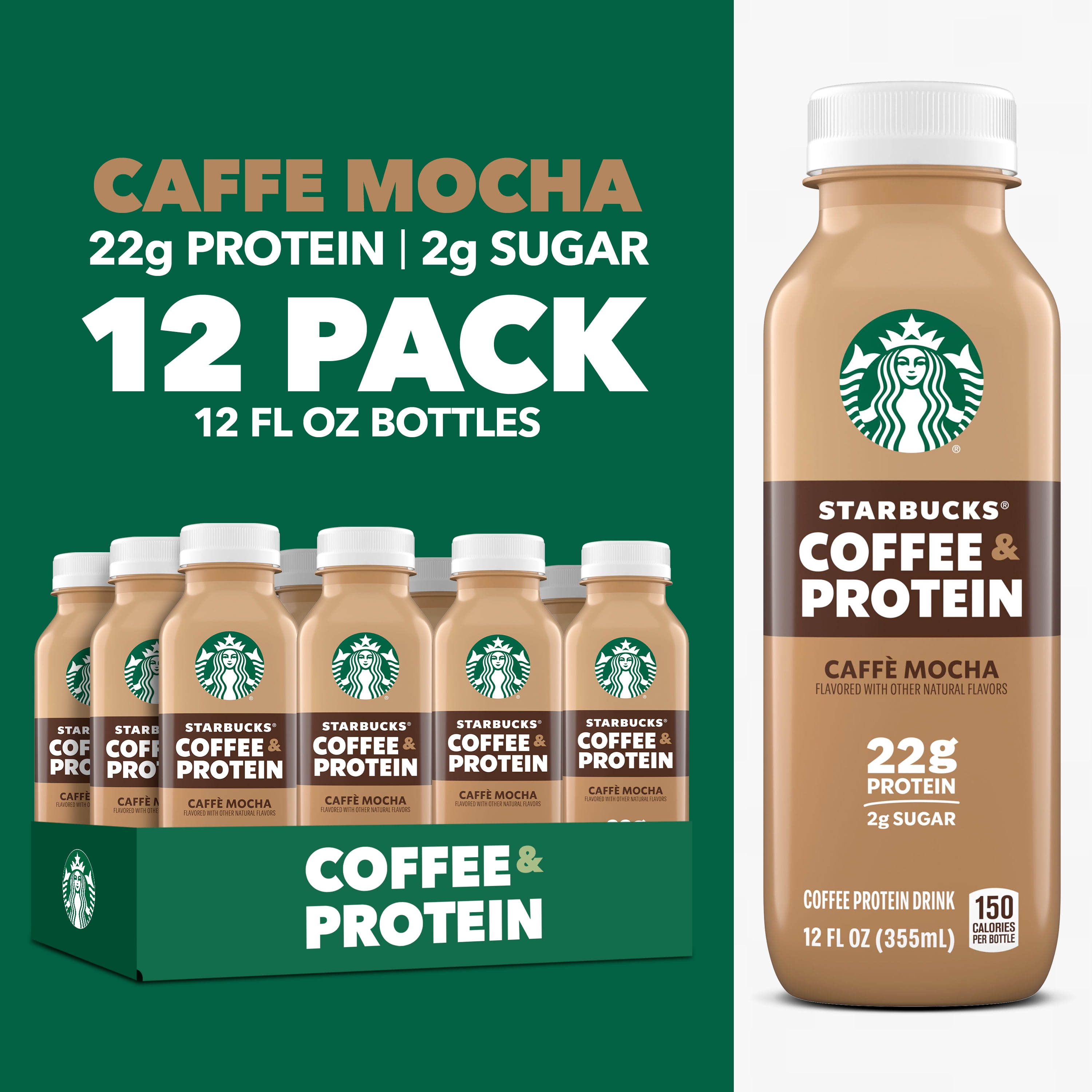 Starbucks Coffee & Protein, Classic Mocha, 12 fl oz Bottles, (12 Pack) High Protein Iced Coffee​