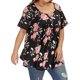 thumbnail image 3 of Camisa de mujer Camiseta de manga corta con estampado floral Blusa con cuello en V, Negro, M Speravity AP002466-02, 3 of 5