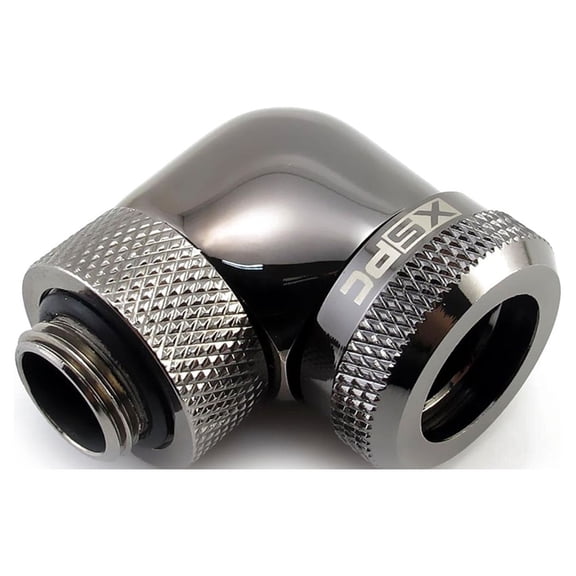 XSPC G1/4" to 14mm Rigid Tubing Fitting V2, 90 Degree Rotary, Black Chrome
