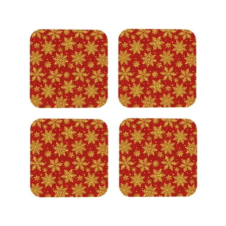 

Vsdgher Christmas With Gold Snowflakes Leather Coasters for Drinks Durable Drink Coasters 4 Set for Tabletop Protection Luxurious Home Décor and Housewarming Gift-Square
