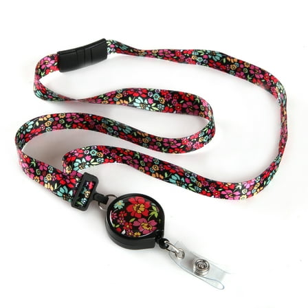 ID Avenue Liberty Red Floral Print Ribbon Lanyard with Detachable Badge Reel, Length 19 inches