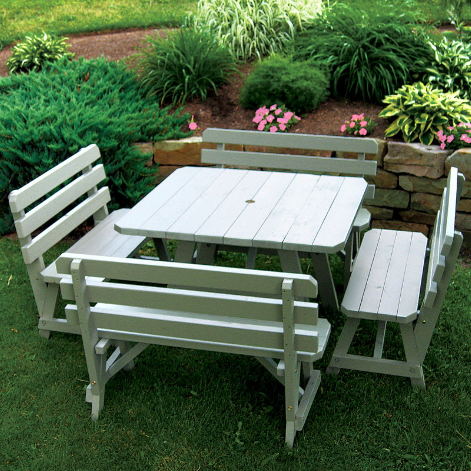 A L Furniture Yellow Pine Traditional Square Picnic Table With A L Furniture Yellow Pine Traditional Square Picnic Table With 4 Backed Benches Com