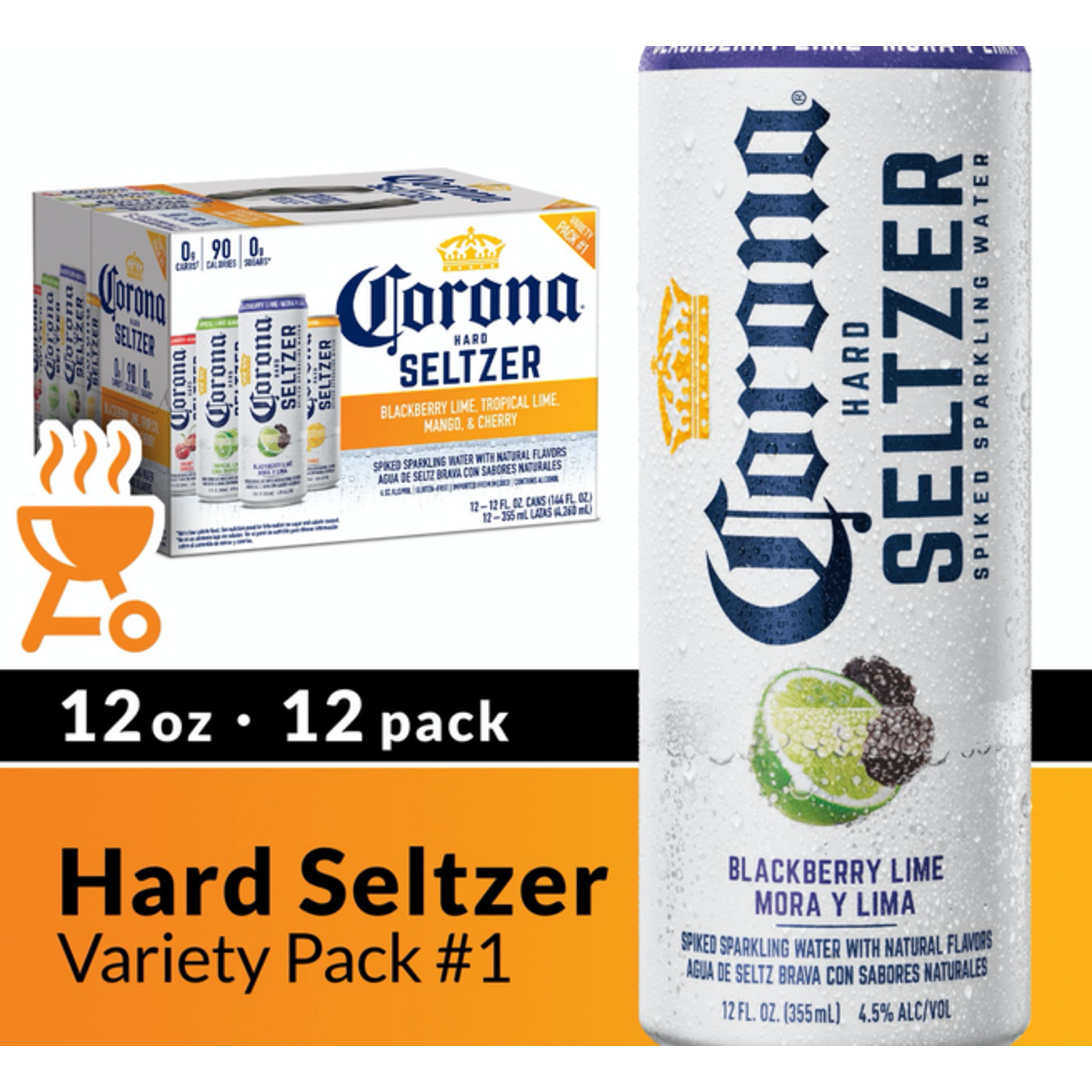 Corona Hard Seltzer Gluten Free Variety Pack 1, 12 pk 12 fl oz Cans, 4.