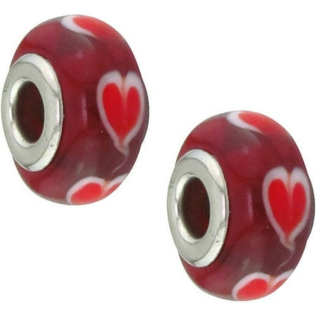 Glass Gold Foil Heart Pendant - Stainless-Steel Red Heart Glass and Red Foil Glass Charm Set