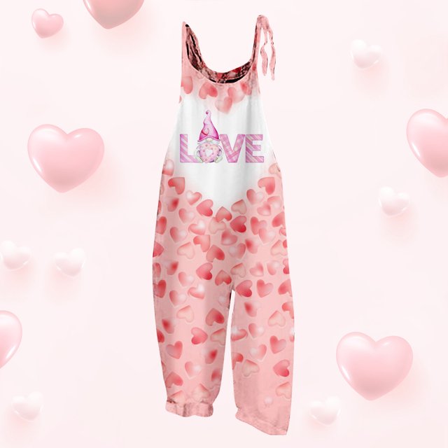 WILLBEST Jeans pour Femmes Tendance Mode Saint-Valentin Imprimé Bretelles Col Rond Combinaison (2) Pantalons pour Femmes