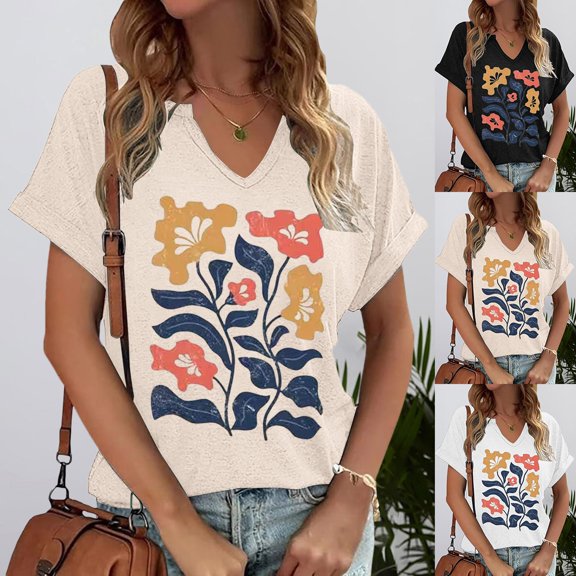 Funny Womens Graphic T Shirts Casual Breathable Short Sleeve Crew Neck Tee Summer Top Beige L