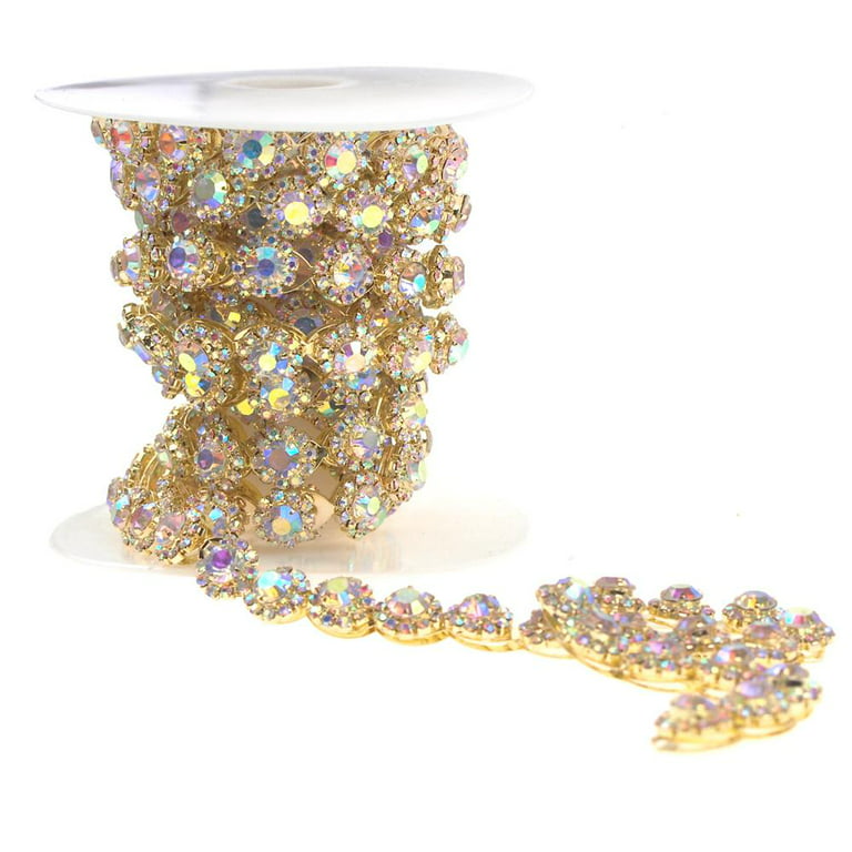 Aurora Borealis AB Crystal Rhinestone Jewel Trim, Iridescent Gold,  3/8-Inch, 3-Yard
