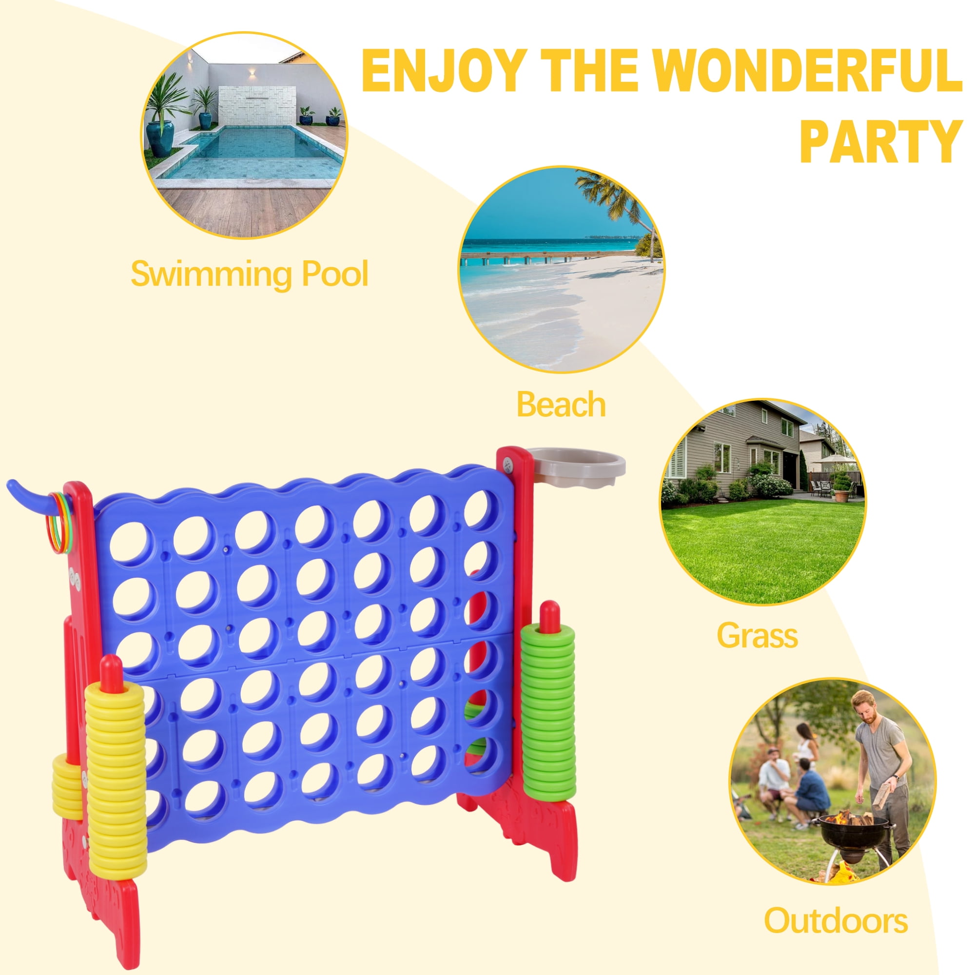 FlexWave 4-to-Score Game Set, with 42 Jumbo Rings and Quick-Release Slide, for All Ages, Perfect for Holiday Parties and Family Games, Small Size