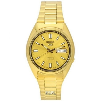 Seiko 5 Gold Tone Men's Watch, Jubilee Bracelet, Gold Dial, 21