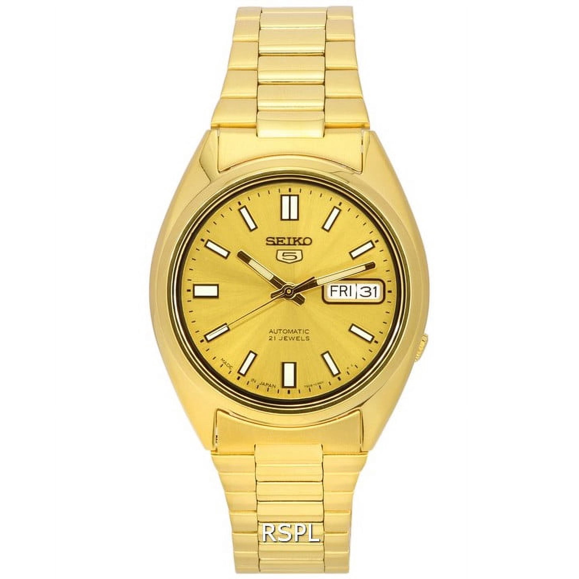 Seiko Men's Series 5 Automatic Gold Dial Watch SNXS80