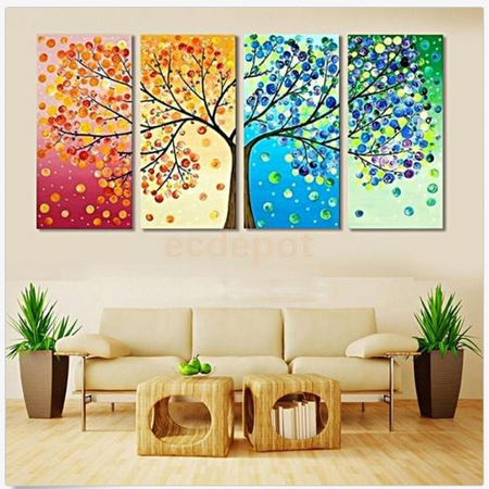 4Pcs Unframed Colorful Season Tree Print Wall Art Painting Picture Home Hall Decor Require a (The Best Art Painting)