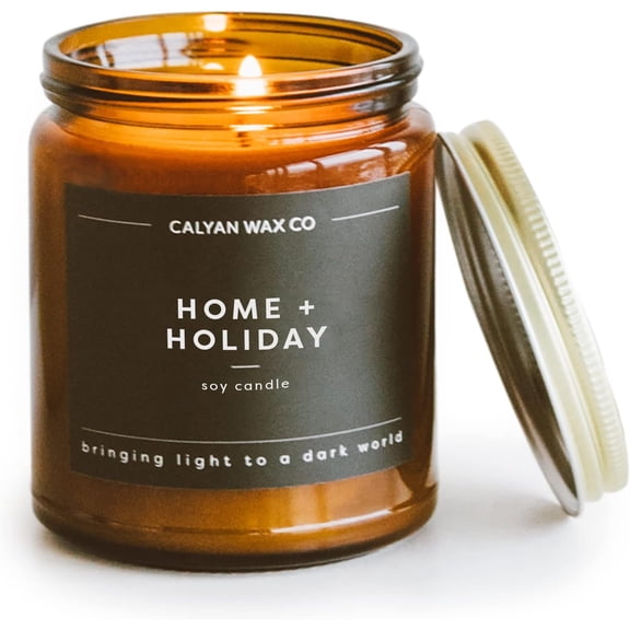 Calyan Wax Co. Home & Holiday Scented Candle - 57 Hour Burn - Luxury Clean Soy Wax Candles - Long Lasting Amber Glass Jar Candle for Home - 7.2oz