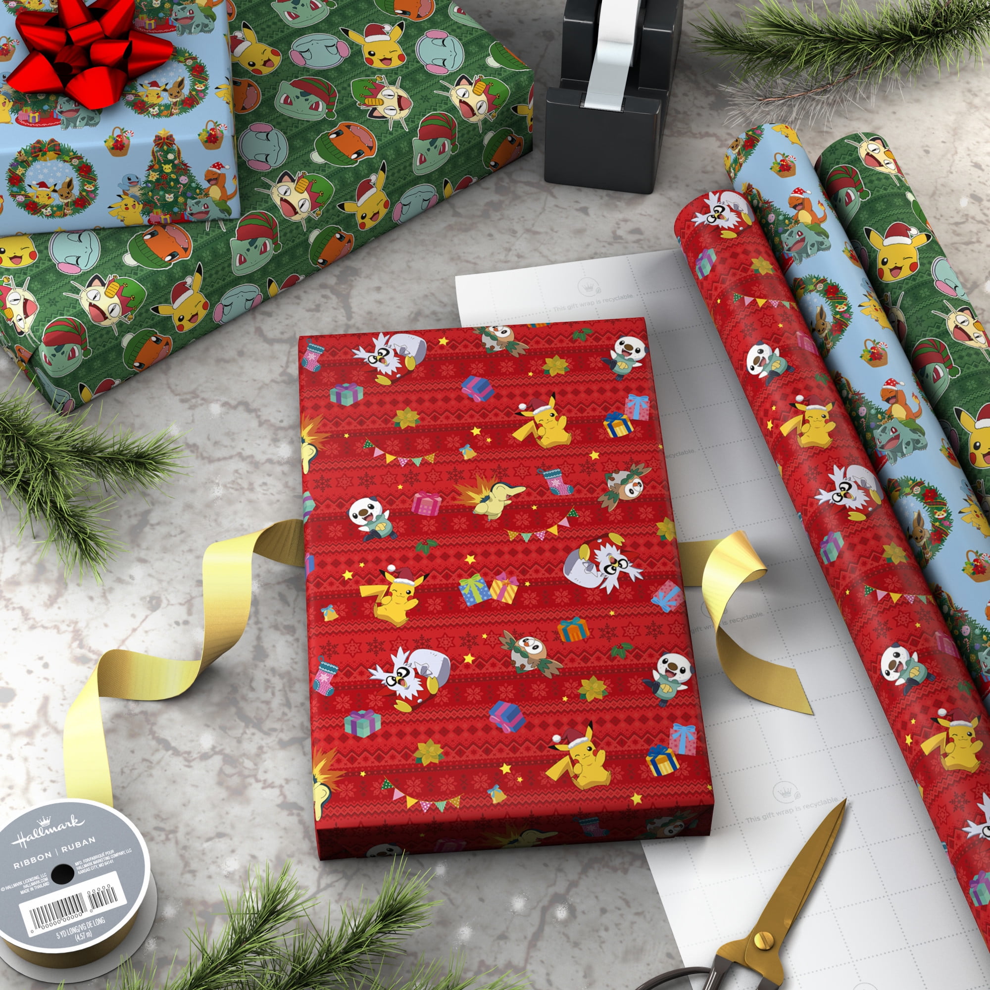Pokemon 3-Pack Roll Wrap, Pokémon Holiday Wrap Trio