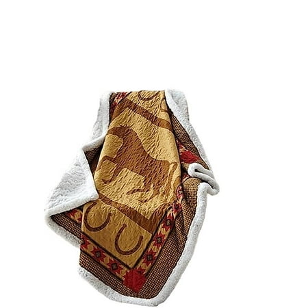 Saxon Horse Blankets - Horse and Horseshoe Quilted Sherpa Throw Blanket