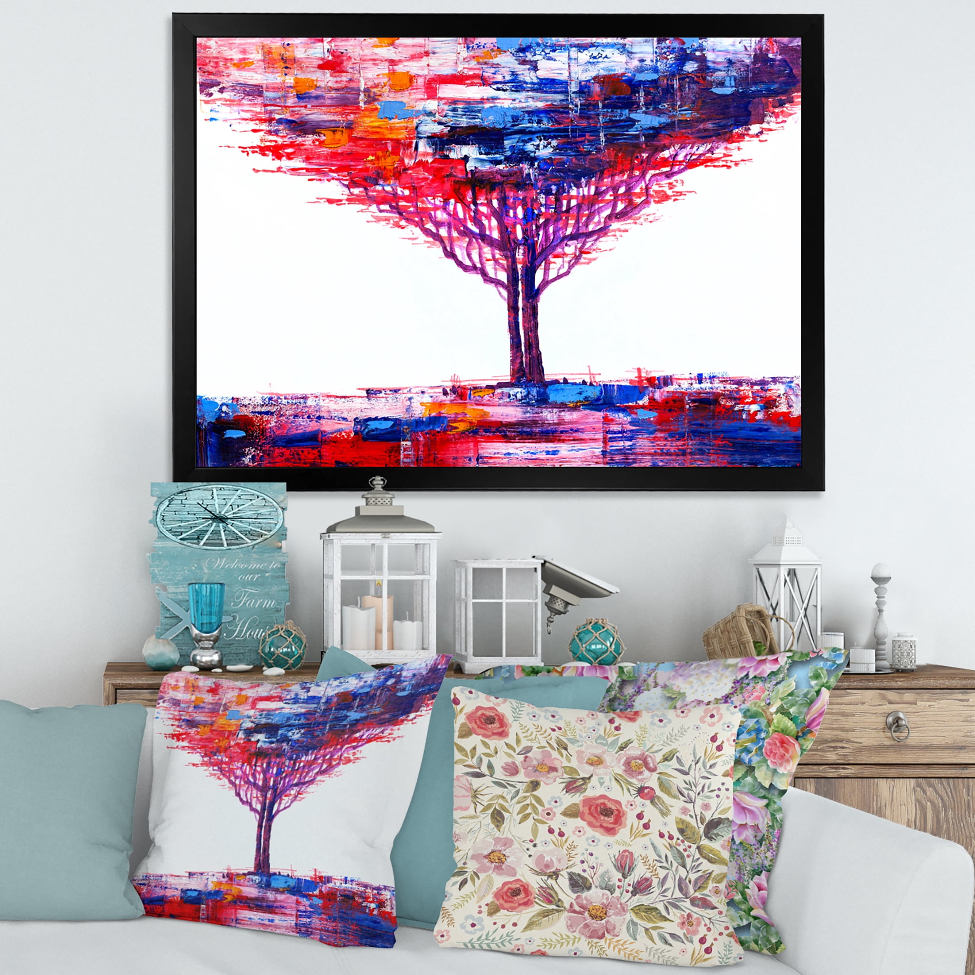 Designart 'Abstract Colorful Tree Impressionist On A White' Modern Framed Art Print