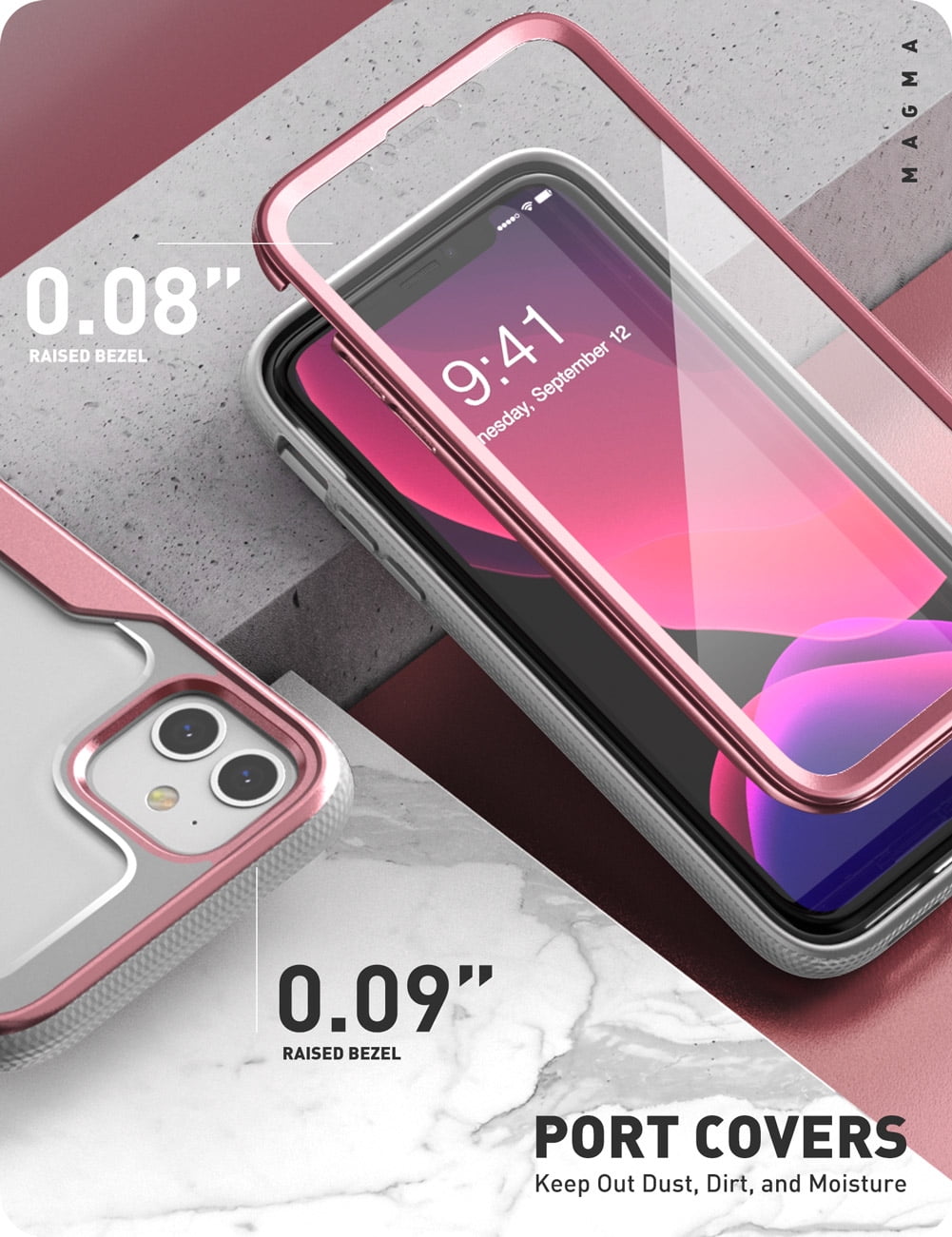 i-Blason Magma Case for iPhone 11 6.1 inch (2019 Release), Heavy Duty Protection, Full Body Bumper Protective Case with Built-in Screen Protector (RoseGlod)