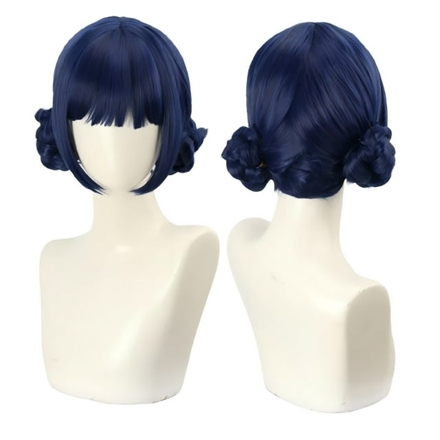 Peluca de cosplay azul sintética con corte bob de 35 cm para mujer