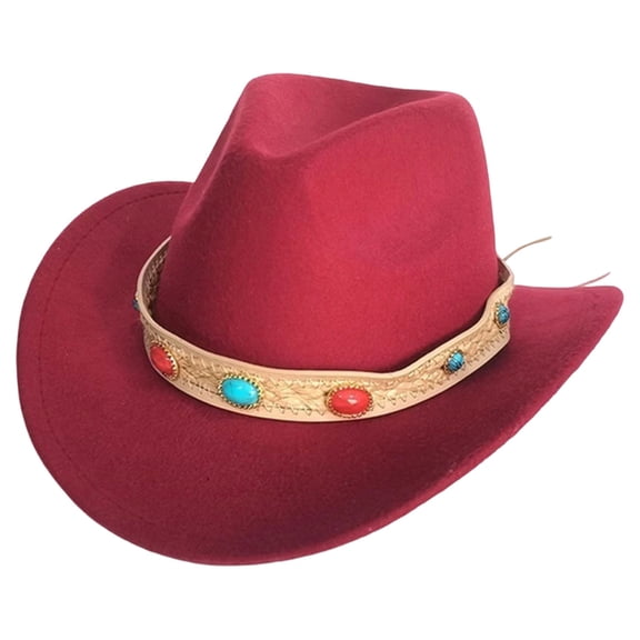 SRZYMJ Womens Western Cowboy Hats Studded Pinched Western Cowgirl Hats Wide Brim Fedoras Hat