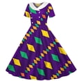 thumbnail image 5 of OGLCCG Mardi Gras Girls Retro Dress Short Sleeve A Line Twirly Dresses Trendy Printed School Party Pleated Flowy Tunic Dress 5-14 Years, 5 of 6