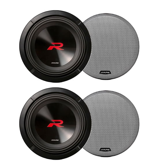 2 Alpine R2-W8D4 8" R Series 1,000 Watt Car Audio Subwoofer, 4 Ohm, Dual VC Sub   KTE-8G.3 Grille