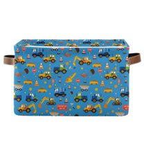 Yayeee Canvas Storage Basket with Handles for Shelves Fabric Bins Closet Organizer, Blue Cartoon Truck Pattern