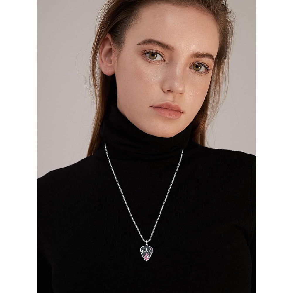 CACA LADY Guitar Pick Holder Necklace Guitar Pick Necklace for Men Sterling Silver Soundwave Guitar Pick Necklace Holder Guitar with Music Note Pendant Jewelry Guitar Gift for Guitar Players Lovers M