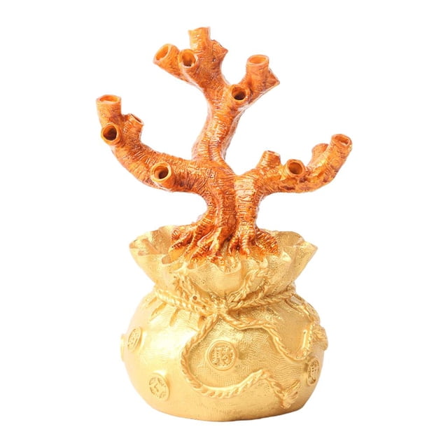 Estatua de bricolaje con base de árbol del dinero, bonsái de buena suerte, árbol de la suerte, árbol de la riqueza y la fortuna. Bolsa de la suerte de 15 hoyos