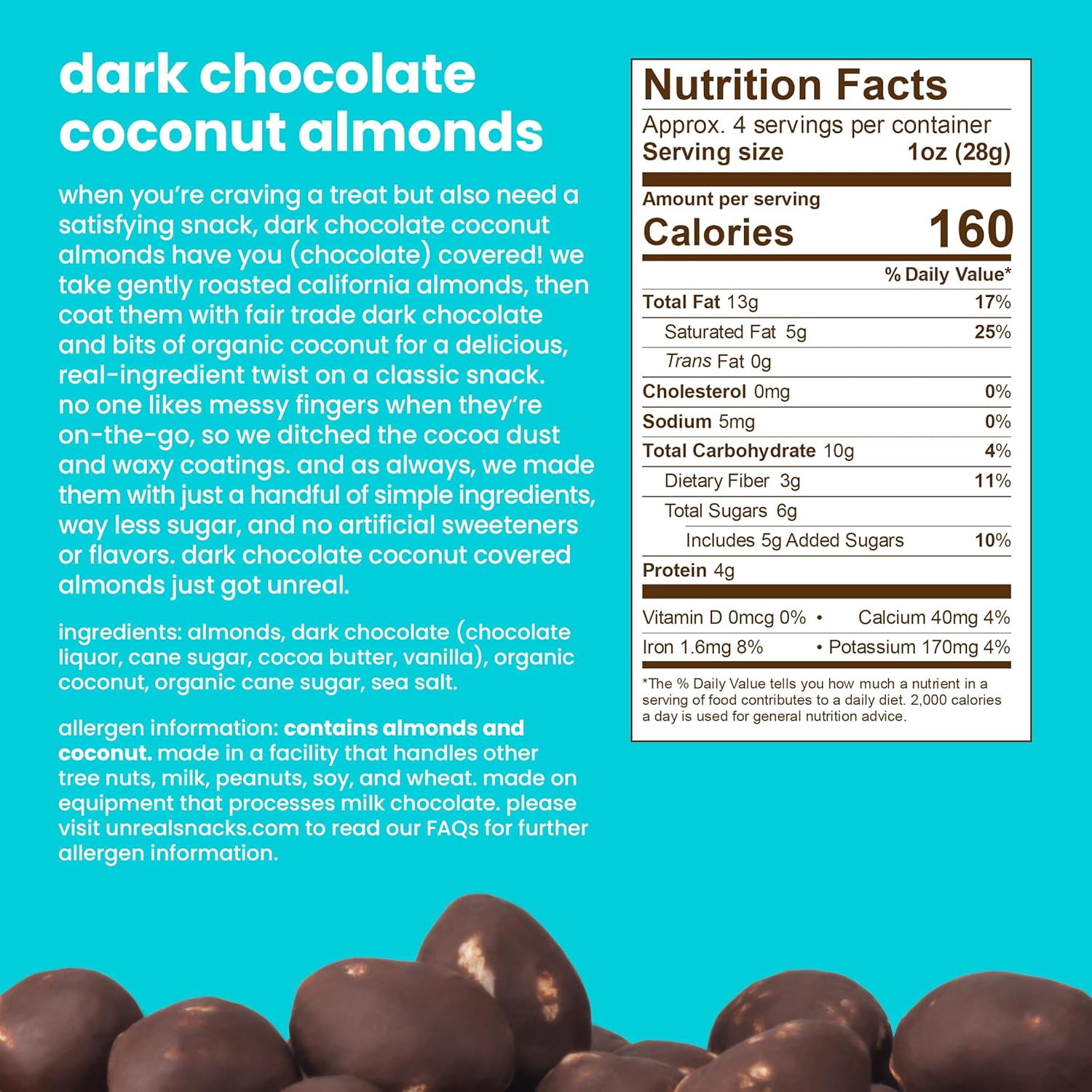 (Pack Of 6) Unreal Dark Chocolate Coconut Almonds 4 Oz