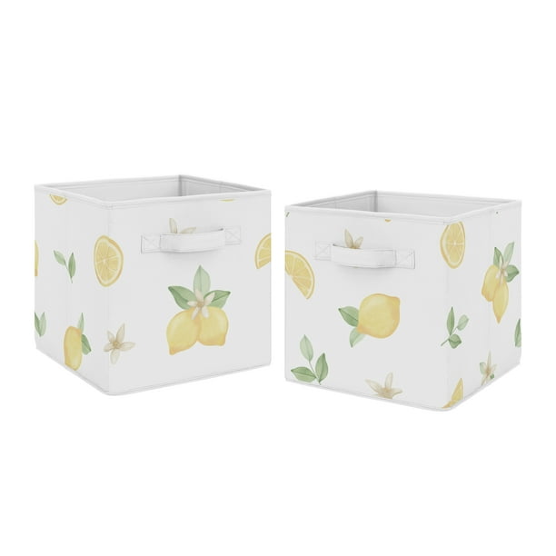 Sweet Jojo Designs Lemon Floral Foldable Fabric Storage Cube Bins Boxes