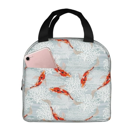Insulated Lunch Bag for Women Men - Koi Fish Corals Spring Summer Leakproof Cooler Lunch Box for Women Men  Lunch Tote Bags for Work School Picnic Travel