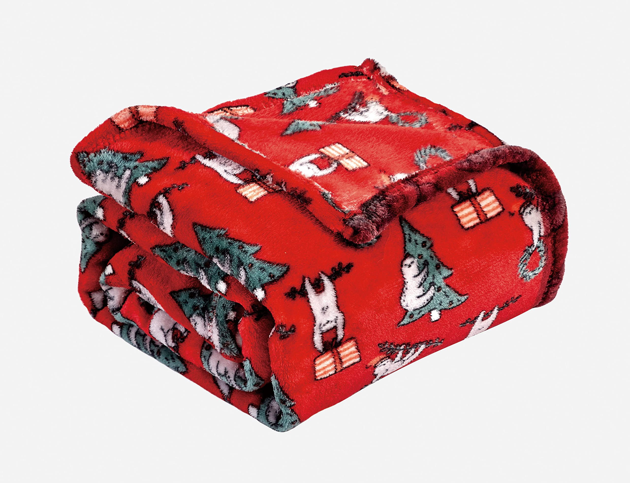 Plazatex Christmas Sloth Micro plush Decorative All Season Red Color 50" X 60" Throw Blanket