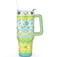 thumbnail image 2 of 40oz Boho Patchwork Tumbler with Handle Lid and Straw,Bohemian Style Colorful Floral Tumblers Gifts for Women Girls Men Adults（Light-green）, 2 of 7