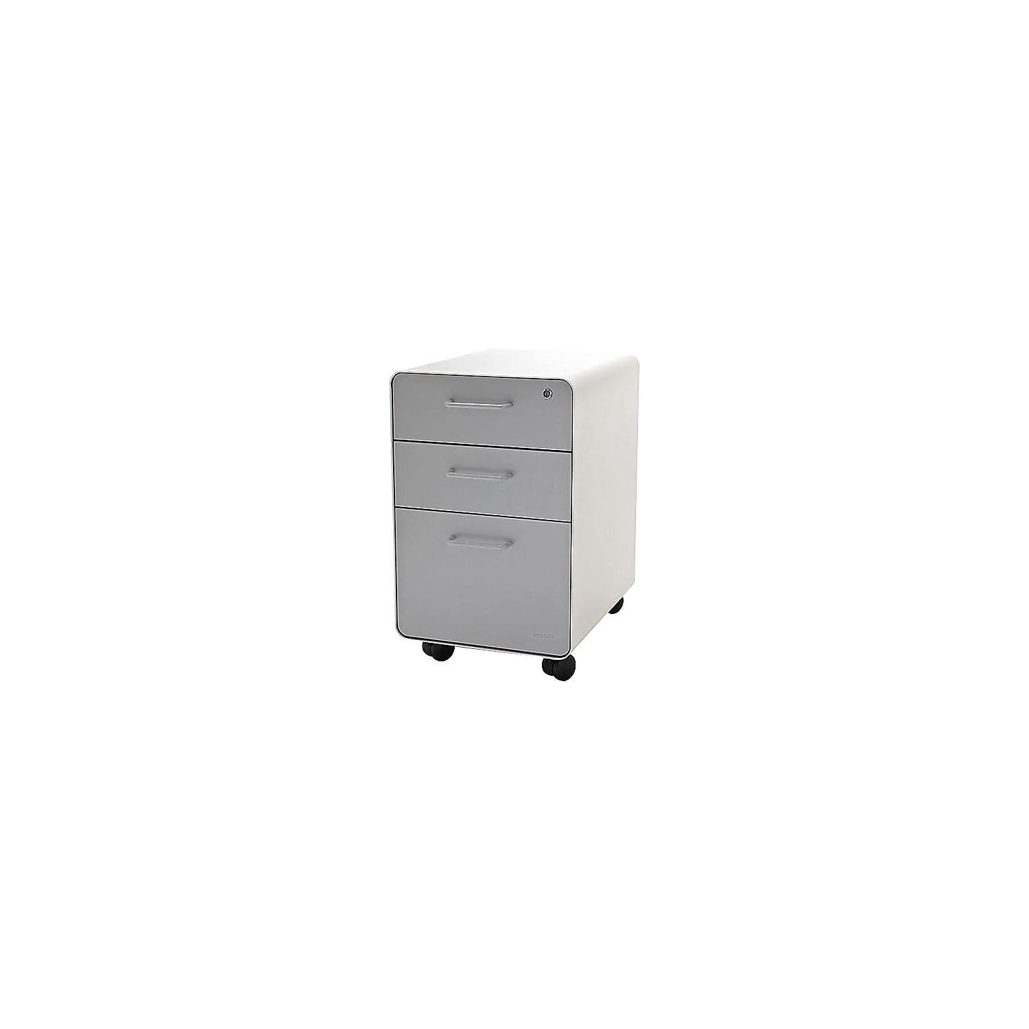 Poppin White + Light Gray Stow 3-Drawer Mobile Vertical File Cabinet With Lock