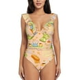 thumbnail image 2 of Goofa Scandinavian Style Hygge Print Women's Ruffled One Piece Swimsuit V Neck, 2 of 7