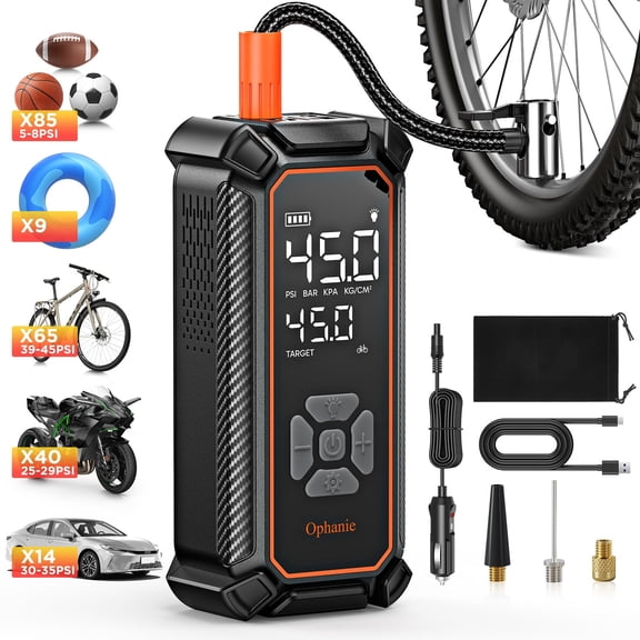 Ophanie Cordless Tire Inflator Portable Air Compressor, 160PSI, 4500mAh Battery, Air Pump for Car Tires, Bike, Motorcycle, Electric Pump with LED Light & Digital Pressure Gauge