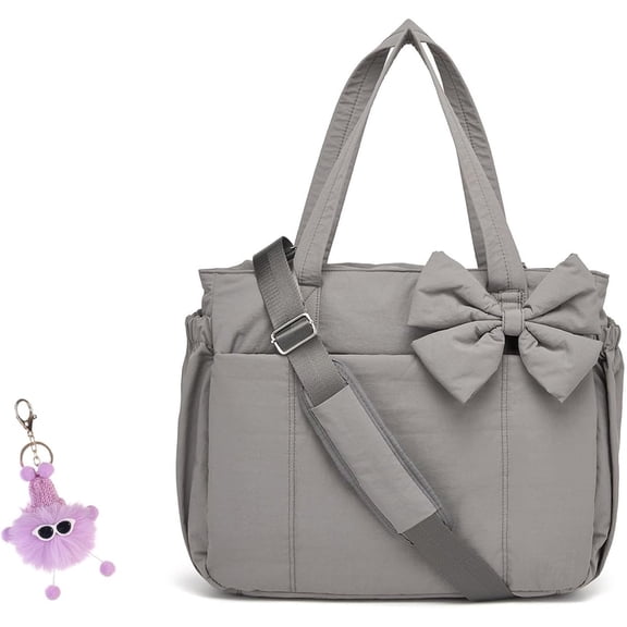 Luvy Bag Crush Bow Tote Bag for Women - Lightweight Puffy Quilted Shoulder Bag with Large Capacity, Multiple Compartments for Work, Travel, Shopping, Gym & Beach