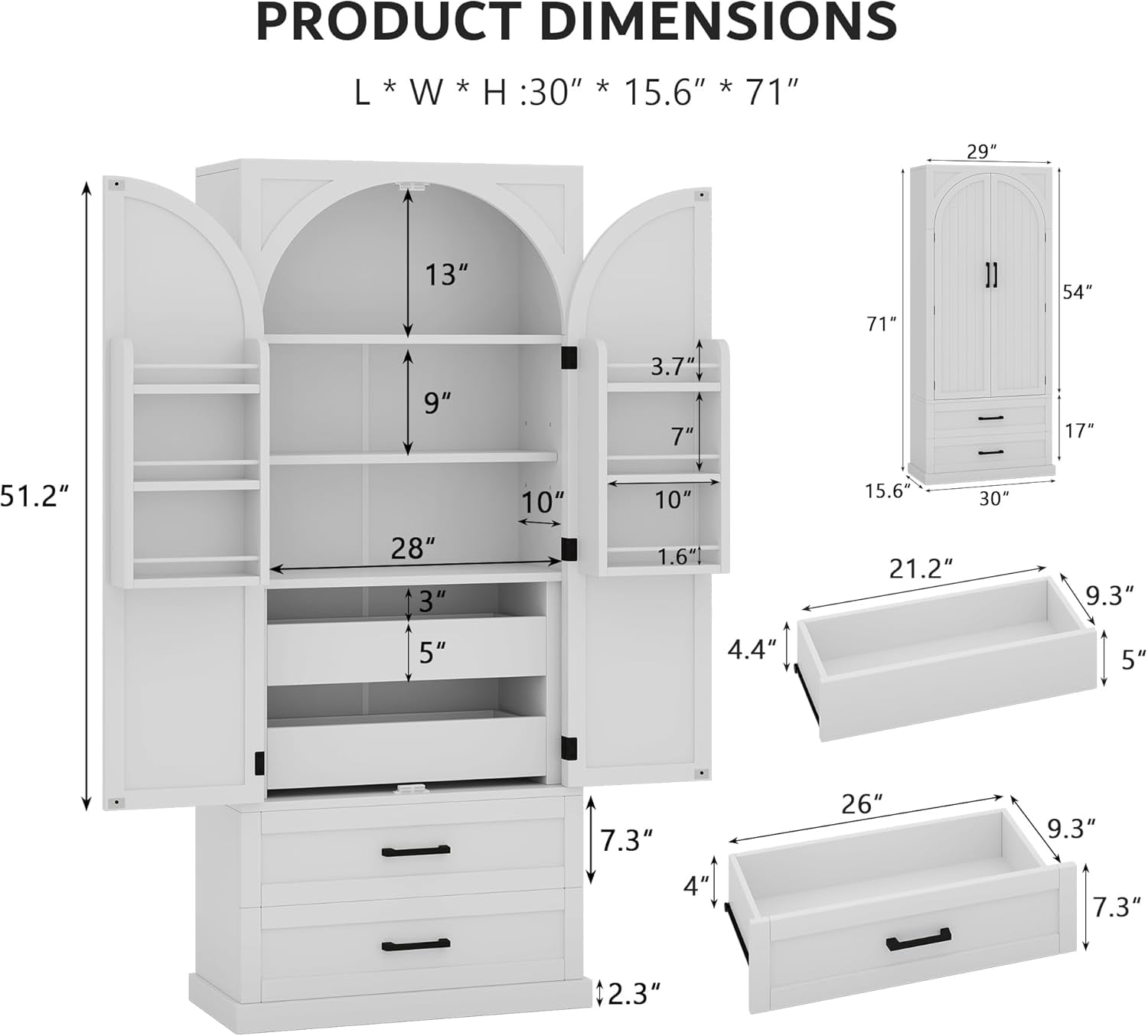 iPormis 71" Tall Kitchen Pantry Storage Cabinet with Adjustable Shelf, Large Drawers & Door Shelves, Freestanding Farmhouse Kitchen Cupboard for Dining Room/Living Room, White