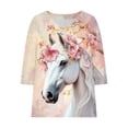 thumbnail image 4 of Women's Tops, Tees & Blouses Cotton,Horses Lover Shirt for Women Horse Racing Tops Tshirt Funny 3/4 Sleeve T-Shirt Casual Animal Graphic Tees, 4 of 5