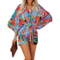 thumbnail image 2 of Liacowi Women Long Sleeve Romper V Neck Loose Fit Short Jumpsuit Print One Piece Playsuits Bodysuits, 2 of 7