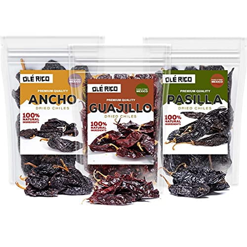 Dried Chile Peppers 3 Pack Bundle (12 oz Total) Ancho, Guajillo, and