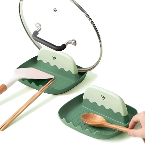 ACDANC 2 Pack Lid and Spoon Rest for Kitchen Counter,Cooking Ladle/Spatula/Spoon Holder for Stove Top,Utensil Rest with Pot Lid Holder for Countertop,Multifunction Kitchen Gadget Rack